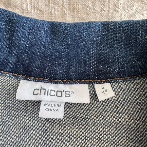 Chico's Blue Jean Jacket with Lace Sleeves - Picture 10 of 11